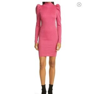 ALICE + OLIVIA issa Metallic Puff Long Sleeve Wool Blend Dress XS